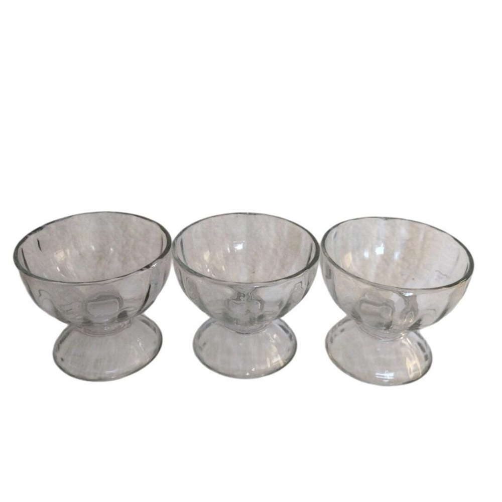Set of‎ (3) Vintage Libbey Glass Ice Cream Sundae Pedestal Bowls Ribbed Glass